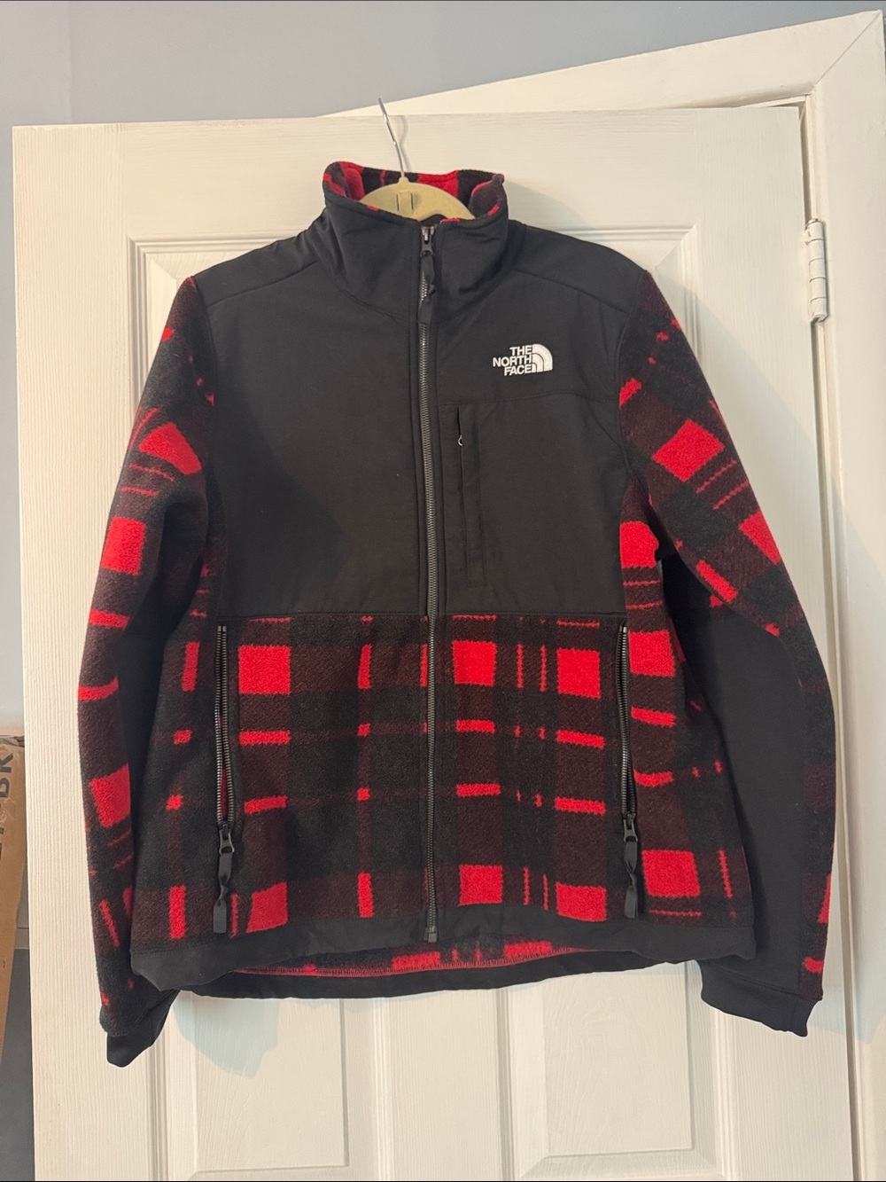 The North Face Black & Red Plaid Fleece Zip Jacket